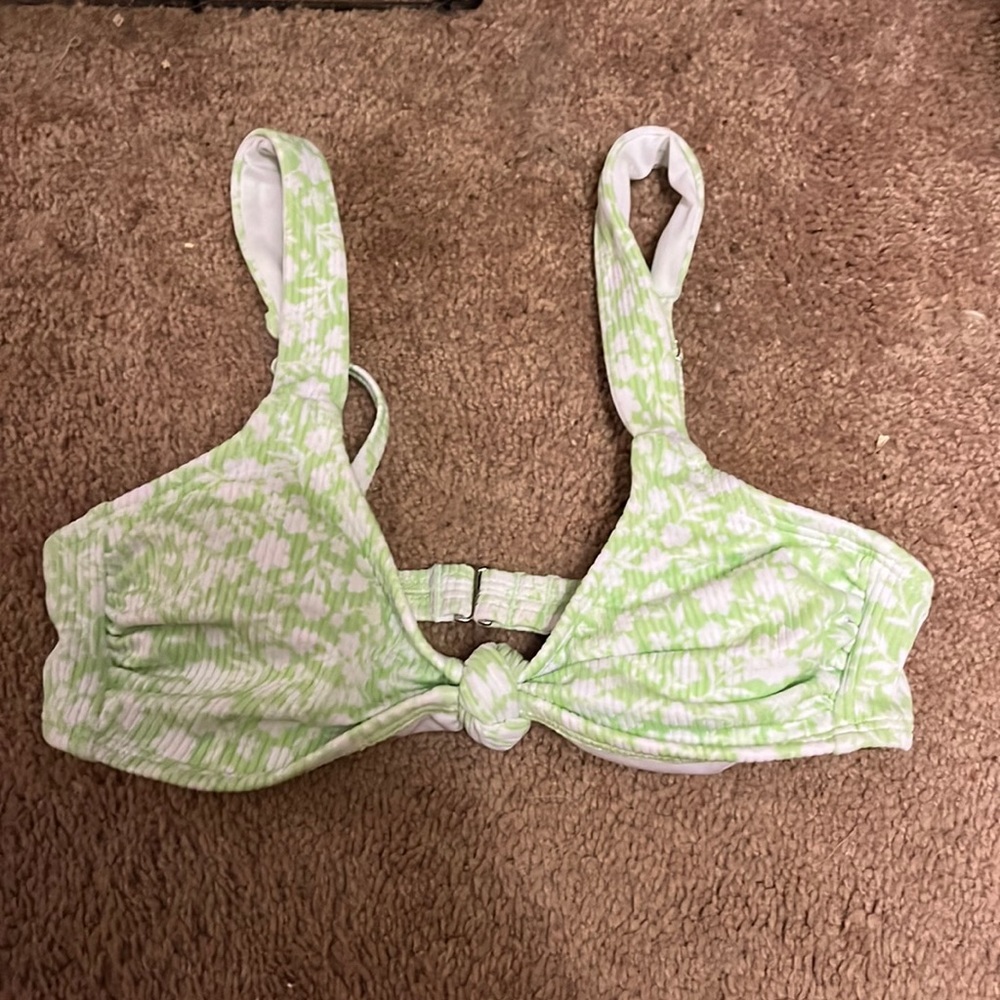 Green and white floral bikini top